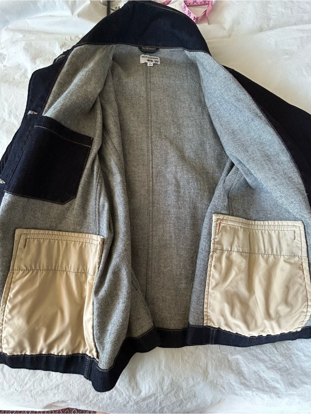 UNIQLO Ines de la Fressange Denim Chore Jacket Coverall Women Size L Dark Wash - Picture 8 of 12